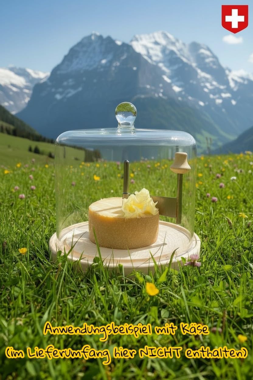 SET ORIGINAL LA GIROLLE AHORN-HOLZ KÄSEHOBEL + EDLE GLASGLOCKE MUNDEGEBLASEN - FÜR TETE DE MOINE CHO