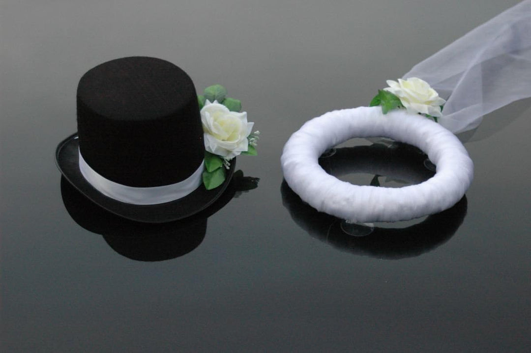 Schleier UND Hut Autoschmuck Rose Car Dekoration Hochzeit Wedding ®Auto-schmuck (Ecru), Ecru