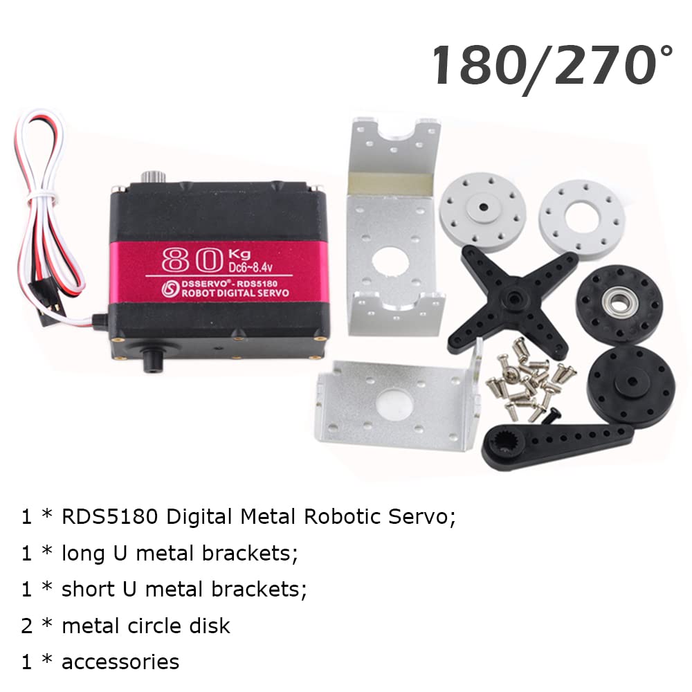 RDS5180 80kg Digitaler Metall-Roboter-Servomotor mit hohem Drehmoment Doppelwellen-Roboter-Servoarm
