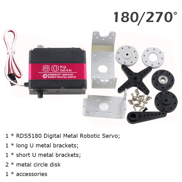 RDS5180 80kg Digitaler Metall-Roboter-Servomotor mit hohem Drehmoment Doppelwellen-Roboter-Servoarm