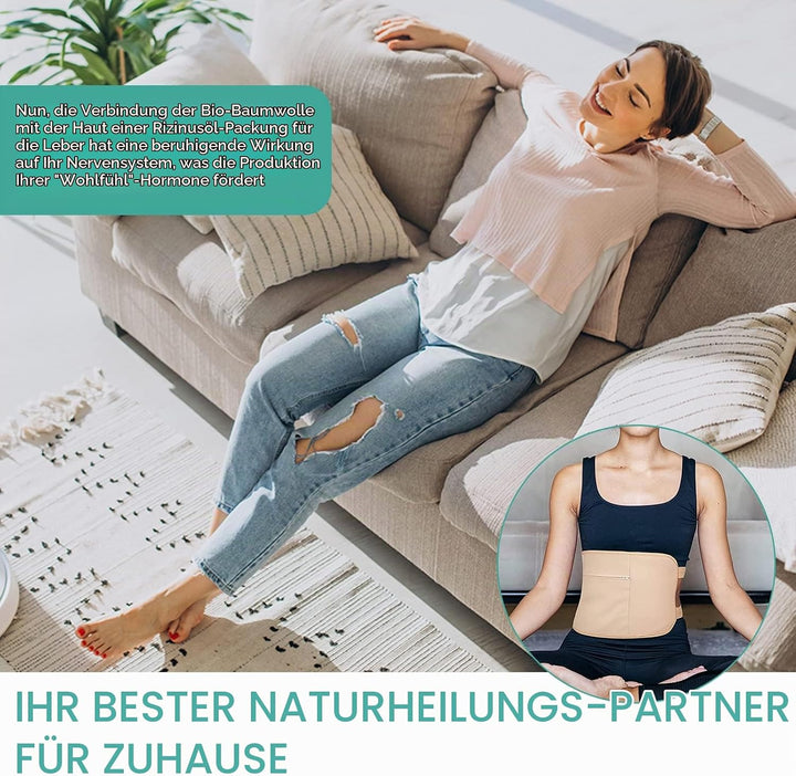 Castor Oil Pack, Wiederverwendbare Bio Rizinusöl Wrap, Kit mit verstellbaren elastischen Riemen Komf