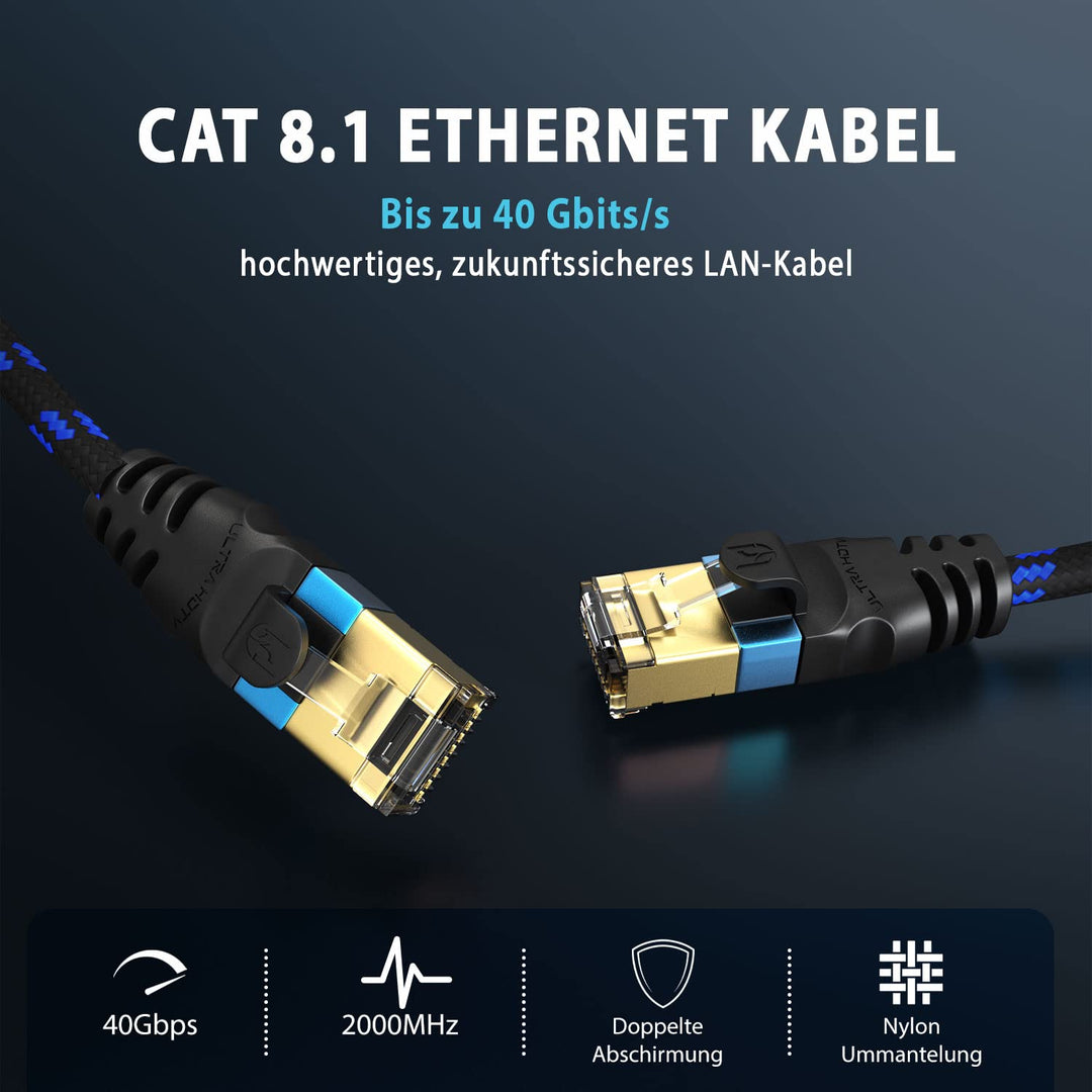 Ultra HDTV CAT 8.1 Netzwerkkabel – 20 Meter, 40 Gbps LAN Kabel, Patchkabel Gigabit RJ45 Ethernet, Kn