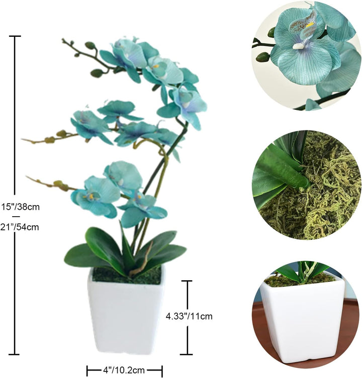 Künstliche Phalaenopsis-Orchidee aus Seide, 38,1 cm hoch, goldblau, Goldblau