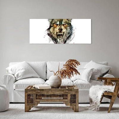 Panorama Bilder auf Leinwand 100x40cm Leinwandbild mit Rahmen Wolf Tier Wald Gross Wanddeko Bild Sch