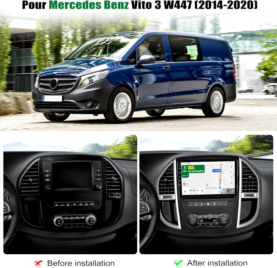 4+64G Android 15 CAMECHO 10 Zoll Autoradio für Mercedes Benz Vito 3 W447 (2014-2020) mit Wireless Ca