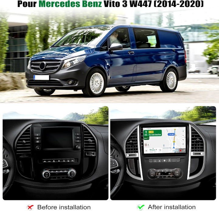 4+64G Android 15 CAMECHO 10 Zoll Autoradio für Mercedes Benz Vito 3 W447 (2014-2020) mit Wireless Ca