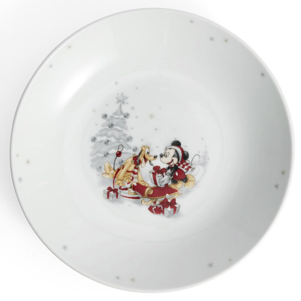 Disney Winter-Kollektion tiefer Teller 22cm aus Porzellan | Micky & Pluto Design – Offiziell lizenzi