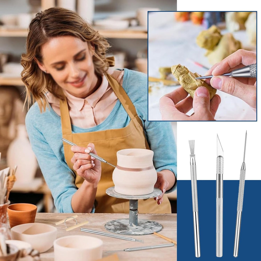 18 Stück Töpferwerkzeug, Polymer Clay Tools, Schneidematte mit Tonschneiderklinge, Lineal für DIY Ba