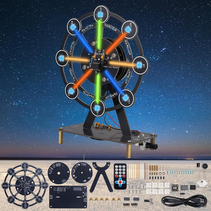 DIY Riesenrad Löt Bausatz mit Bunte LED Leuchten, Rotierendes Riesenrad mit Musik, Lötprojekt Licht