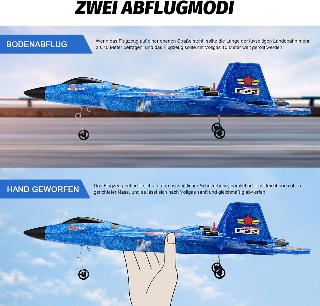Fremego F-22 RC Flugzeug, 2.4Ghz Ferngesteuertes Flugzeug Raptor Fighter Flugzeug Modell Spielzeug m