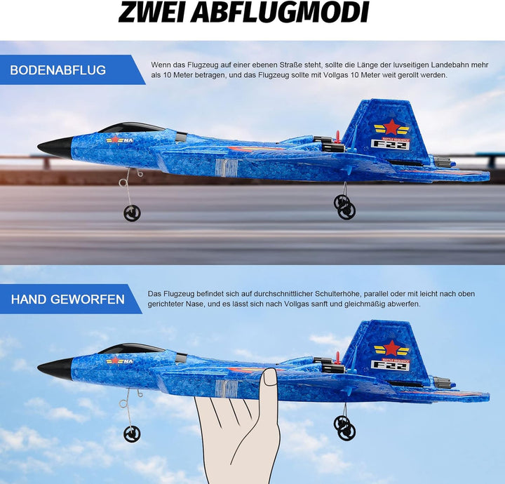Fremego F-22 RC Flugzeug, 2.4Ghz Ferngesteuertes Flugzeug Raptor Fighter Flugzeug Modell Spielzeug m