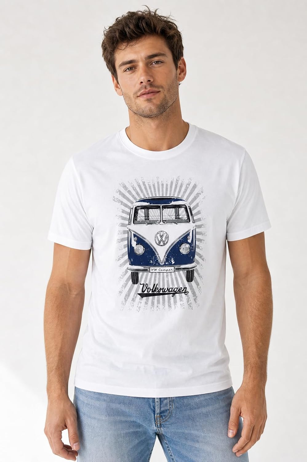 BRISA VW Collection - Volkswagen T-Shirt Unisex-Kurzarm &amp; Rundkragen mit T1 Bulli Bus Motiv aus Baum