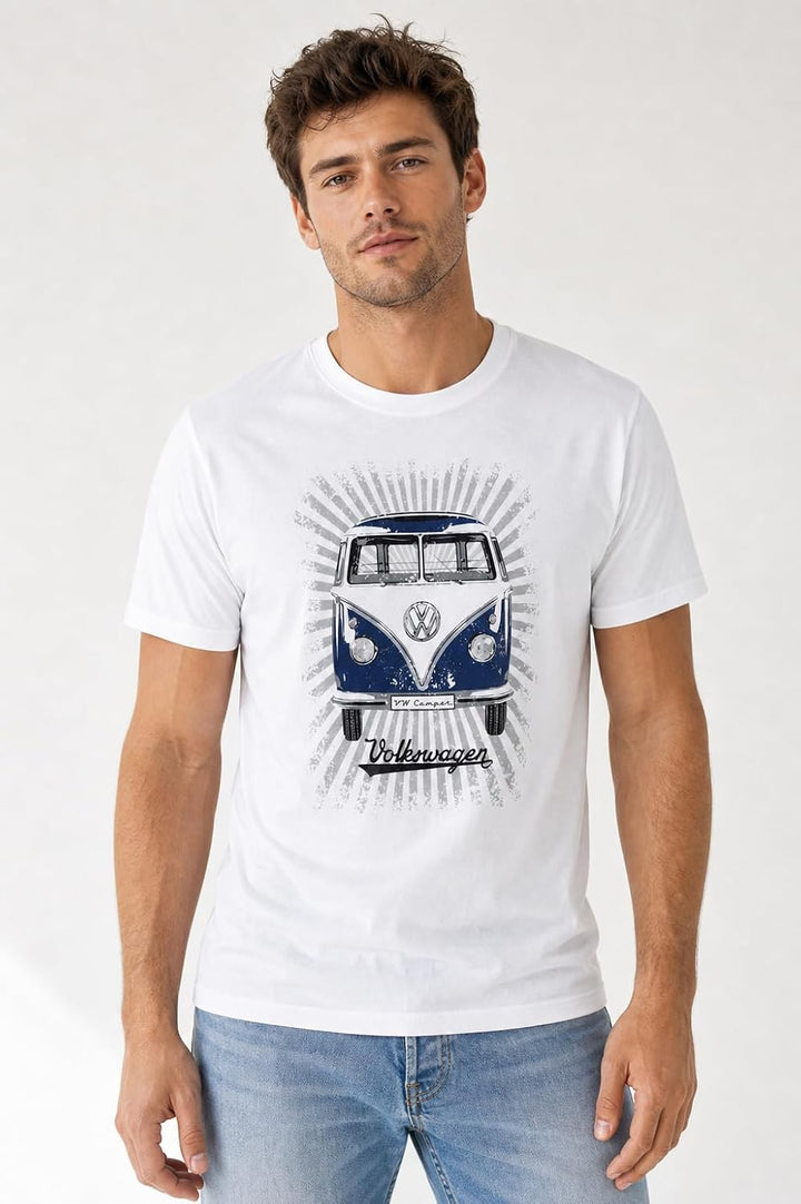 BRISA VW Collection - Volkswagen T-Shirt Unisex-Kurzarm &amp; Rundkragen mit T1 Bulli Bus Motiv aus Baum