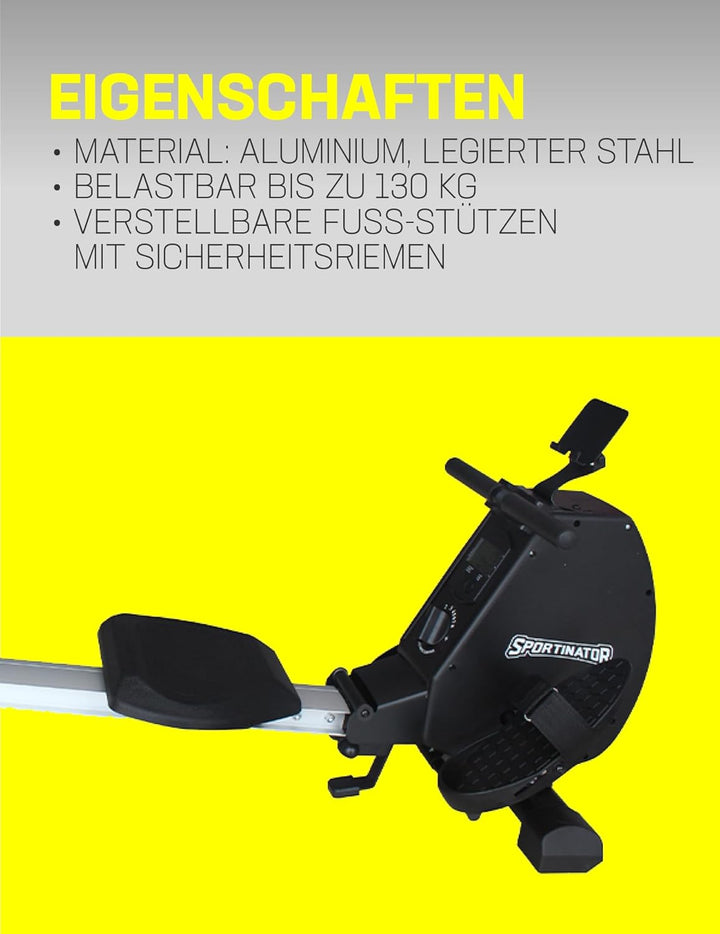 SPORTINATOR® Apollon Rudergerät für Zuhause – leises Magnet-Widerstandssystem, Digitale Anzeige, kla