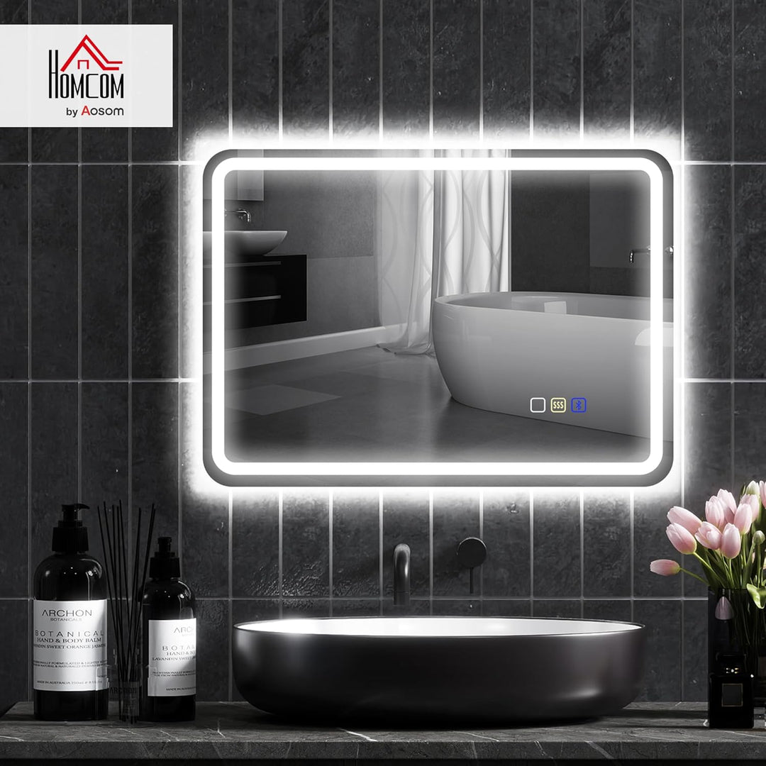 HOMCOM Badspiegel mit Beleuchtung 50x70 cm LED Spiegel Wandspiegel mit Bluetooth-Musikfunktion Touch