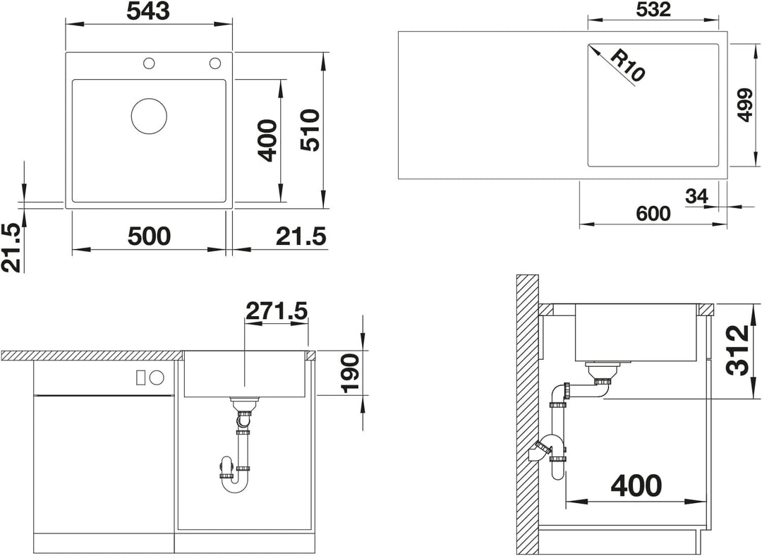 BLANCO SUBLINE 500-IF/A SteelFrame | SILGRANIT anthrazit | Einbauart: Einbau von Oben & Flächenbündi