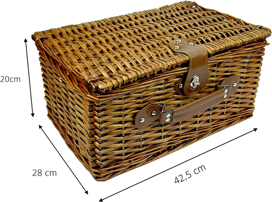 Zolta Picknickkorb 4 Personen - Korb mit Deckel - Weidenkorb mit Picknick Geschirr und Thermotasche