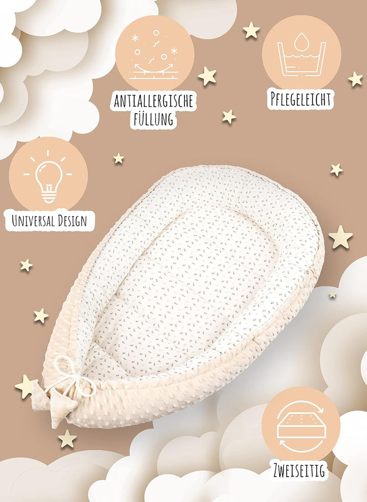 PIMKO Babynest 2seitig Minky Babynestchen für Baby Kuschelnest Babykokon für Säuglinge und Neugebore