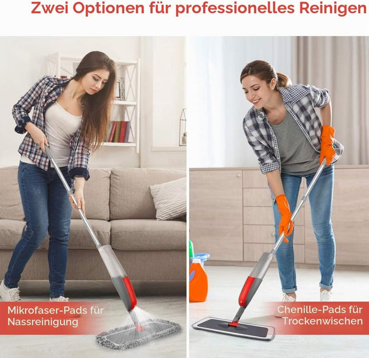 Bodenwischer mit Sprühfunktion, MEXERRIS 410ml Sprühwischer mit 3-Mikrofaserbezug und Schaber, 360 G