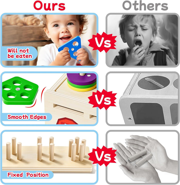 4-in-1-Formsortierer, Sortieren und Stapeln, hölzernes Montessori-Spielzeug, 12 Monate altes Baby, J