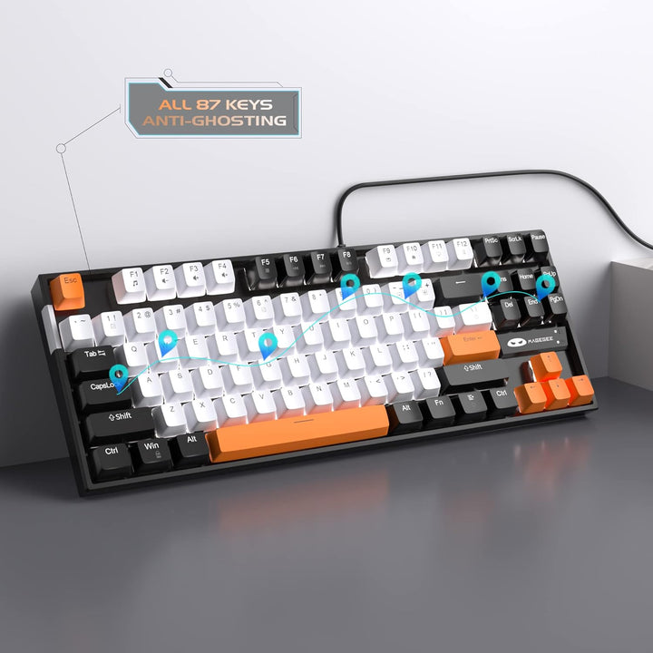 MageGee 75% Mechanische Gaming-Tastatur mit gelbem Schalter, LED-weisse Hintergrundbeleuchtung, 87 T