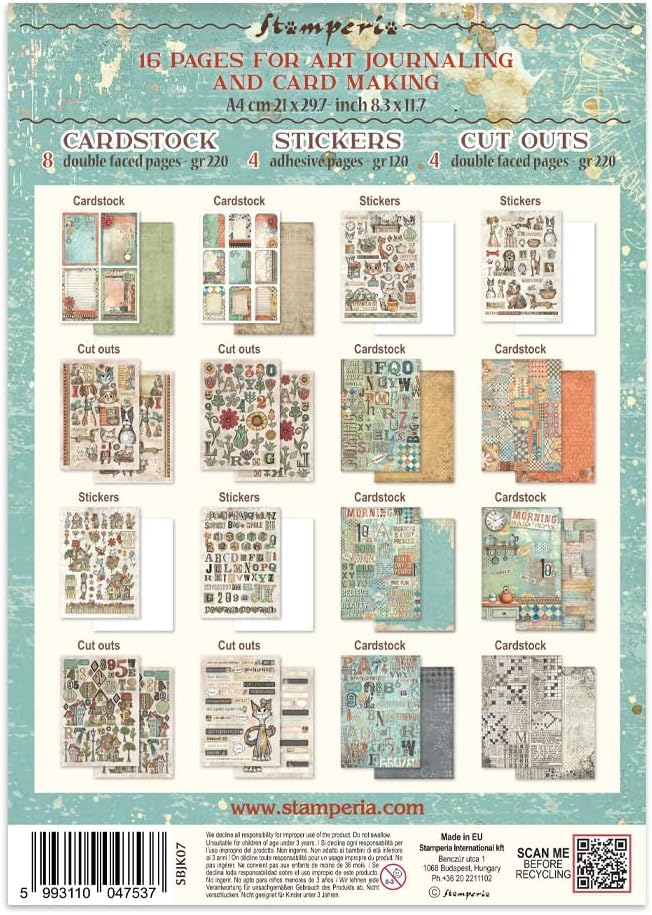 Stamperia - Junk Journal Stickers, Cut-Outs, and Backgrounds for Scrapbooks, Albums, Card Making, Bu