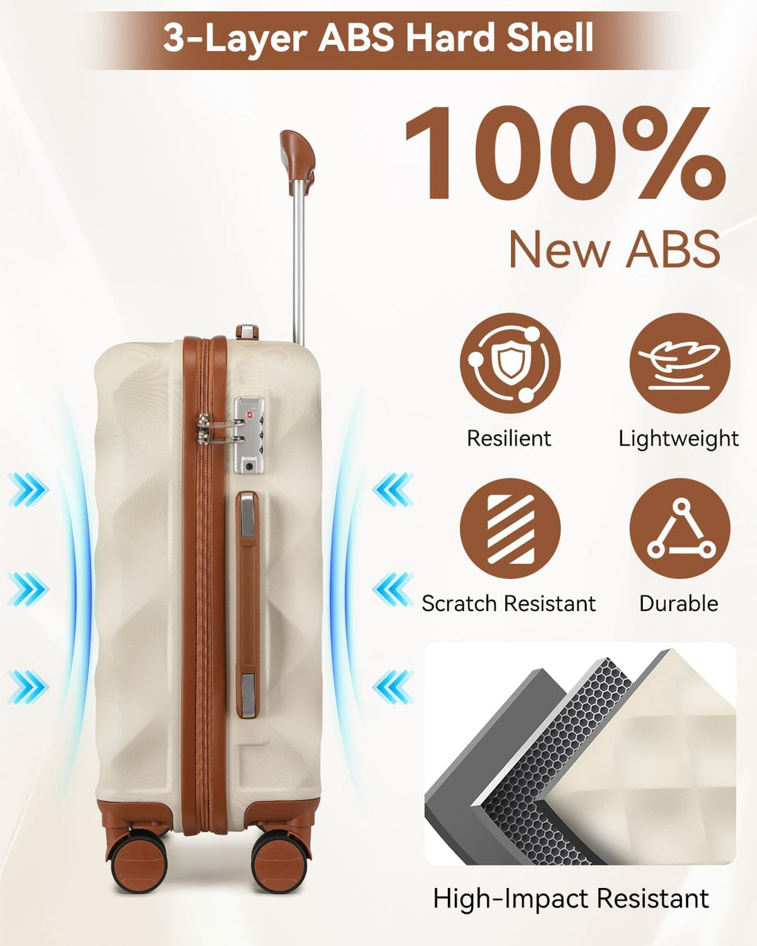 Sea choice Handgepäck Koffer Trolley ABS Leicht Reisekoffer Hardschale 4 Rollen und TSA Schloss Mit