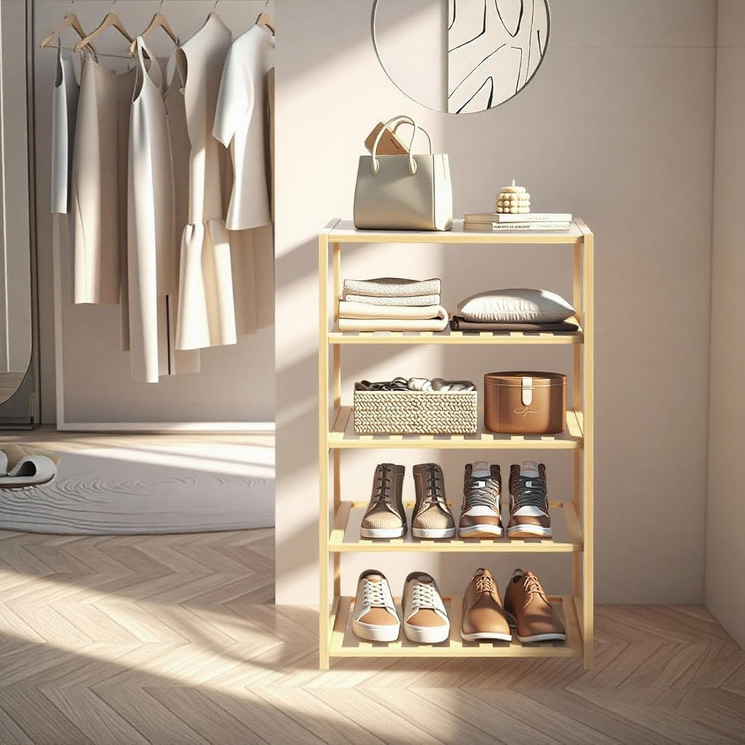Schuhregal aus Bambus, freistehend, 5 Etagen, Mehrzweck-Regale für Flur, Schrank, Wohnzimmer, Eingan