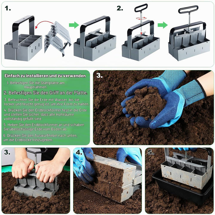 Manuelle Erdballenpresse Anzucht, für 8 Soil Block von 5x5x5cm, Handgehaltener Bodenblocker mit Säma