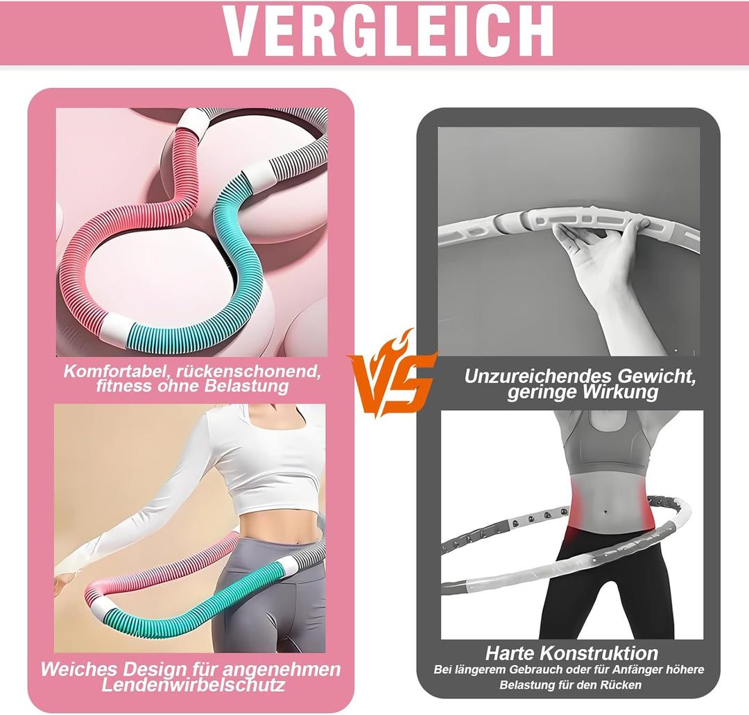 Hula Hoop Reifen Erwachsene, Weicher Hoola Hoop zum Abnehmen mit Federkern & Sicherheitsseil, Komfor