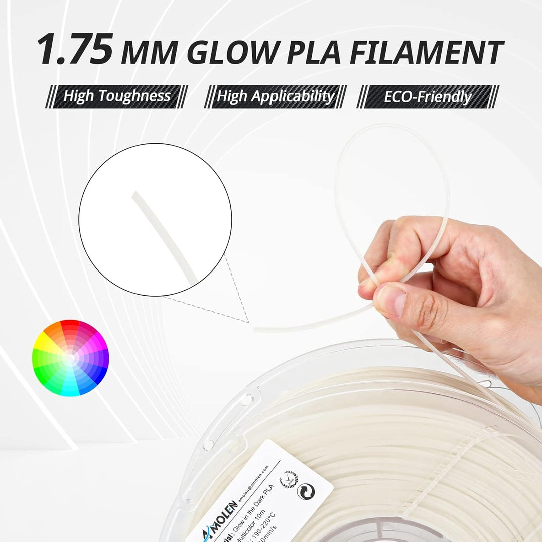 AMOLEN PLA 3D Drucker Filament, Glow in the Dark Filament 1.75mm, Sauber Gewickeltes Filament, Kompa