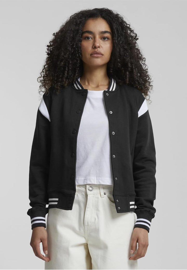 Urban Classics Damen Ladies Inset College Sweat Jacket XS Blk/Wht, XS Blk/Wht