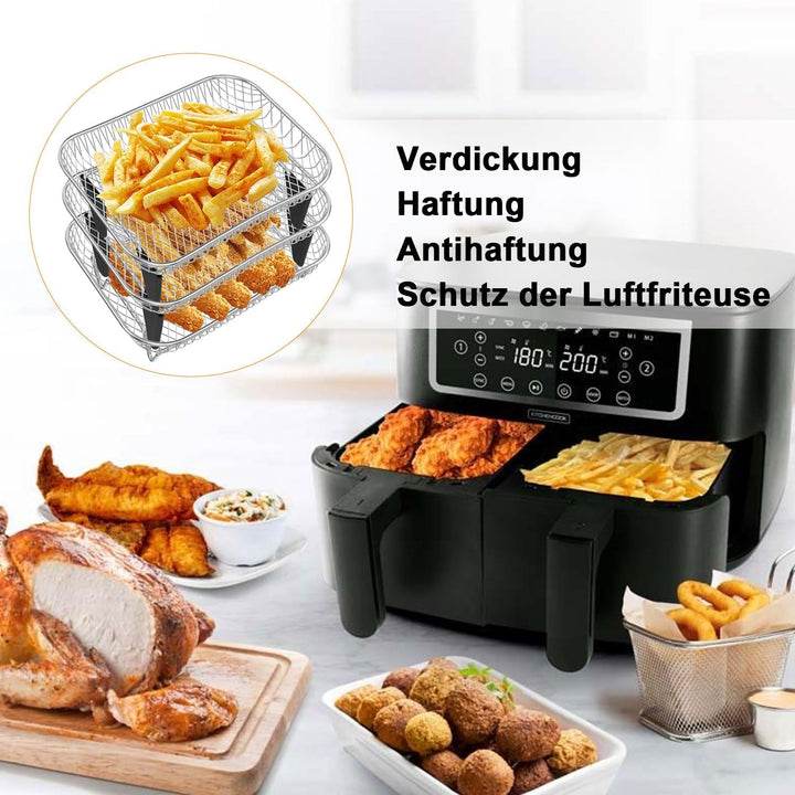 3 Stück Gitter für Heissluftfritteuse 20 cm, Edelstahl, Zubehör Heissluftfritteuse, mit Silikonecke,