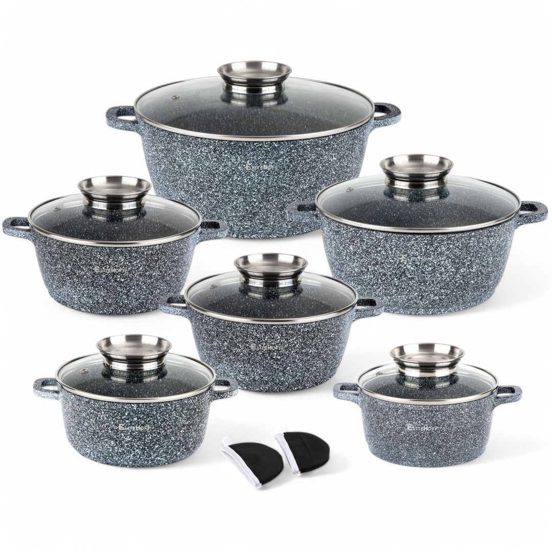 EliteHoff Kochtopf Set Induktion, Topf aus Aluminiumguss mit Antihaftbeschichtung, Topfset mit Glasd