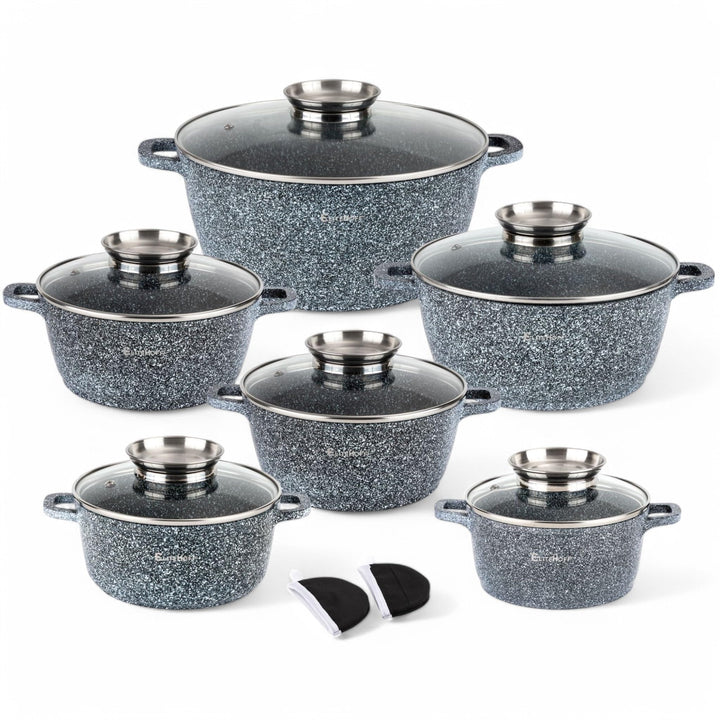 EliteHoff Kochtopf Set Induktion, Topf aus Aluminiumguss mit Antihaftbeschichtung, Topfset mit Glasd