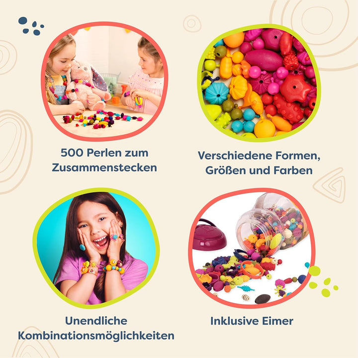 B. toys 500 Teile Bastelset Kinder Pop Arty – Schmuck Basteln, Bunte Perlen zum Zusammenstecken, Kin