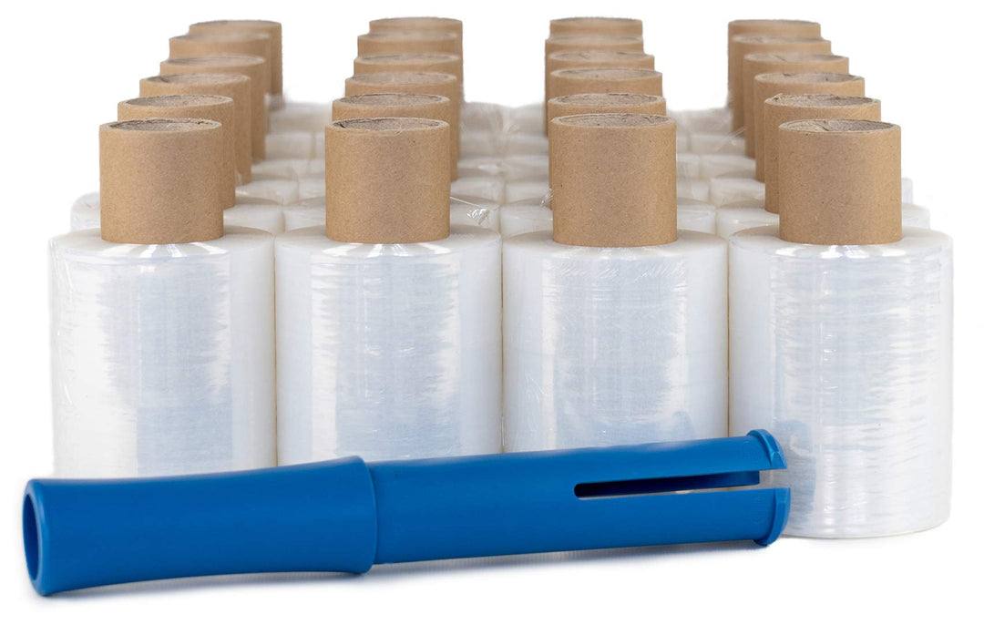 40 Rollen Mini Verpackungsfolie mit 1 Abroller, Stärke 23my 100 mm × 150 lfm Strechfolie, Transparen