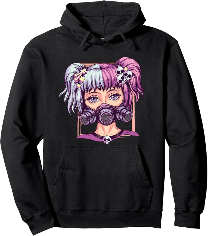 Steampunk Pastel Goth Girl Creepy Anime Cyber Punk Nu Goth Pullover Hoodie