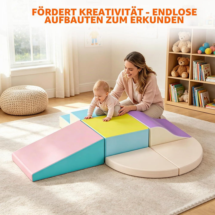6er Soft Play Corner Climber Set,Motorikspielzeug für Babys &amp; Kleinkinder,Schaumstoff Kletterbaustei