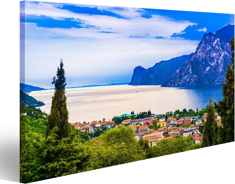 Bild Bilder auf Leinwand Riva del Garda. Bergsee Lago di Garda Wandbild, Poster, Leinwandbild PQV 10