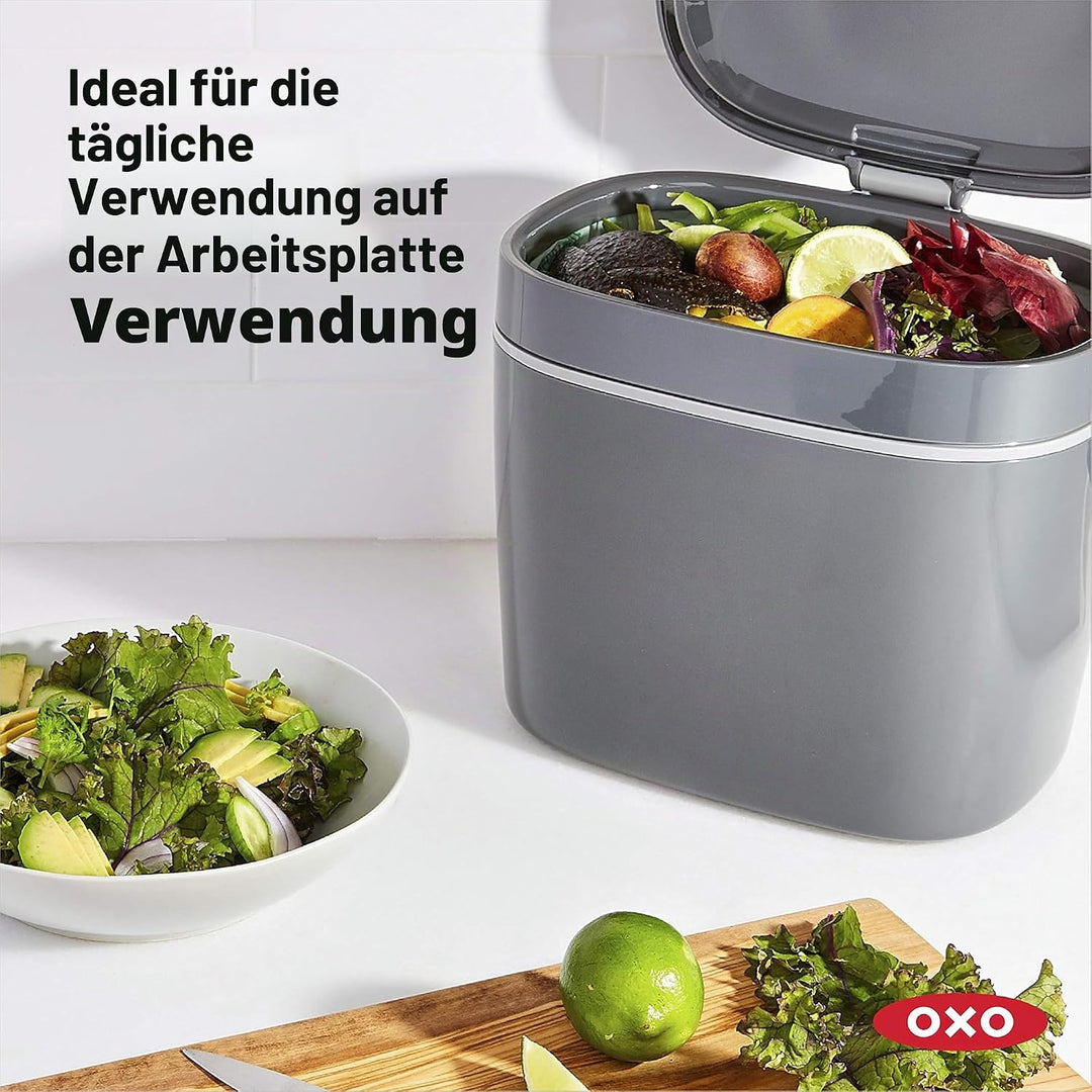 OXO Good Grips Komposteimer anthrazit – geruchsdichter Biomülleimer für die Küche – 6,6 l 6.6L Grau,