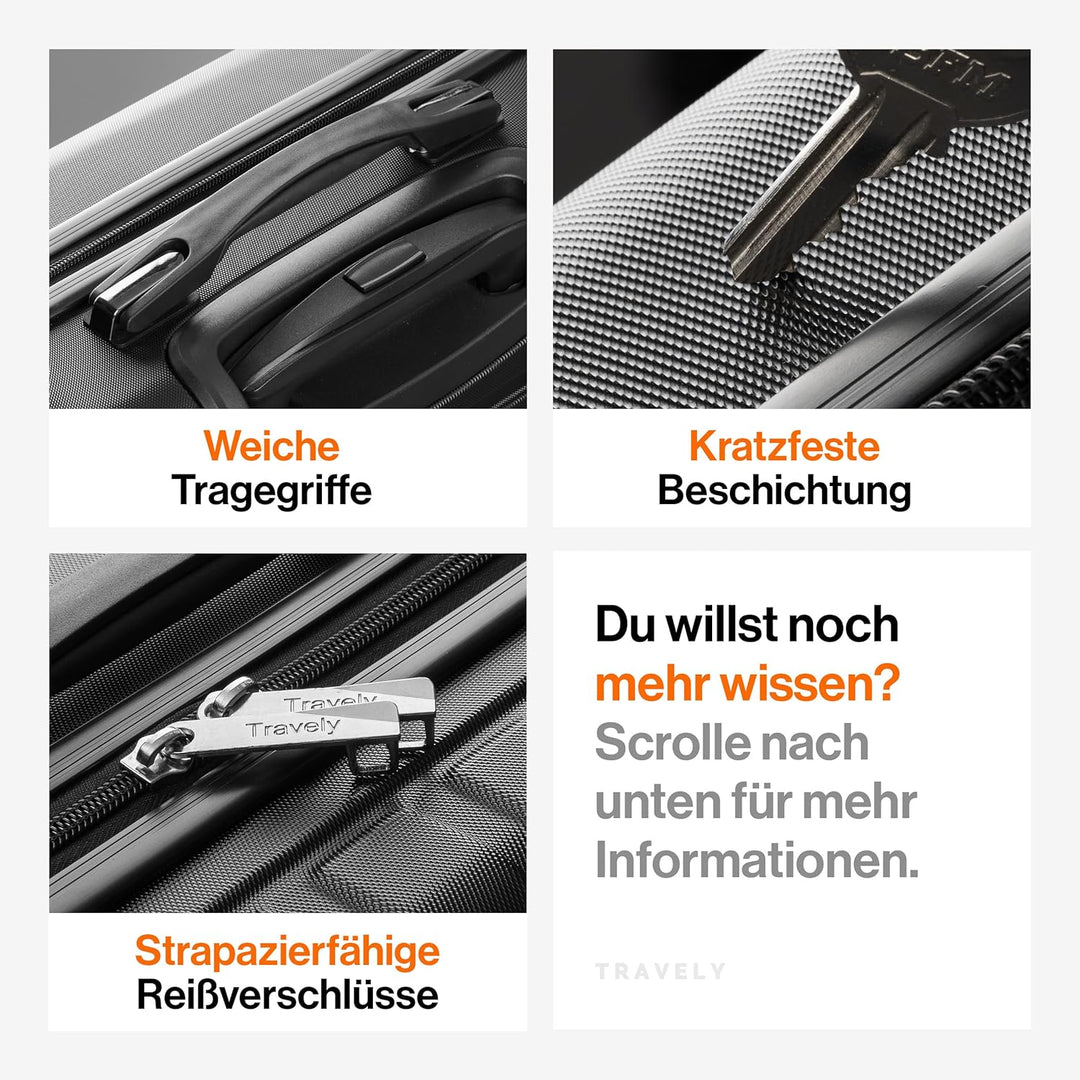 Travely Premium Handgepäck Koffer 55x40x20cm - passend für Ryanair, Lufthansa, Eurowings und co. I 3