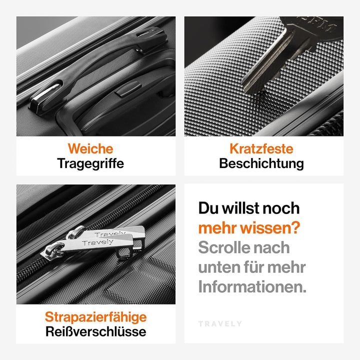Travely Premium Handgepäck Koffer 55x40x20cm - passend für Ryanair, Lufthansa, Eurowings und co. I 3