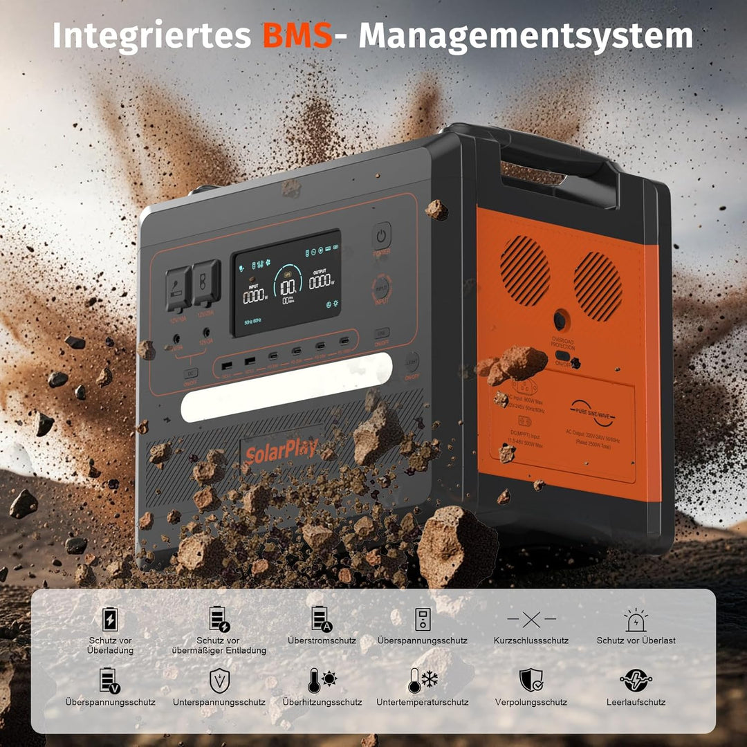 SolarPlay Tragbare Powerstation mit 200W Solarpanel, 2500W Tragbare Powerstation mit 2304Wh LiFePO4,