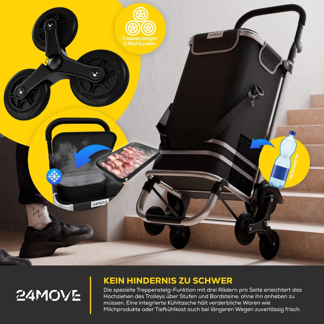 24MOVE® Einkaufstrolley Alegre klappbar mit 55L inkl. Kühlfach, Faltbarer 3in1 Trolley - Sackkarre u