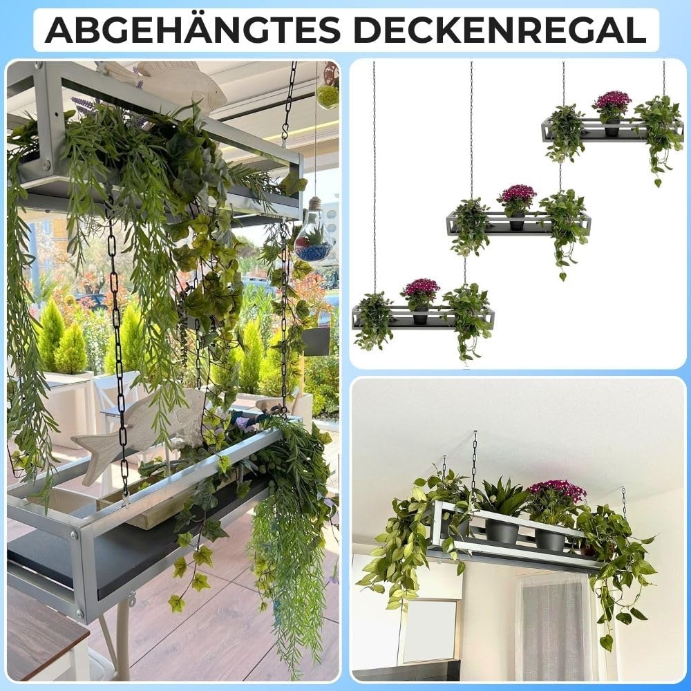 yelloo - Pflanzenregal Indoor Outdoor, Balkon Deko, Blumenständer Metall Hängendes Regal mit Ketten