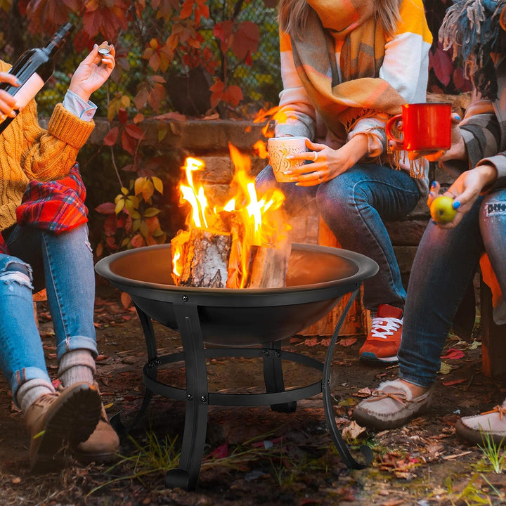 Yaheetech runde Feuerschale mit Abdeckung und Schürhaken, Feuerstelle Garten, Feuerkorb ideal für Ca
