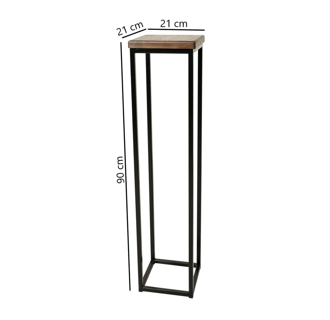 1 BestLoft Blumensäule Dora aus Eiche - Dekosäule im schlanken Design + Stahlgestell (Gestell Schwar