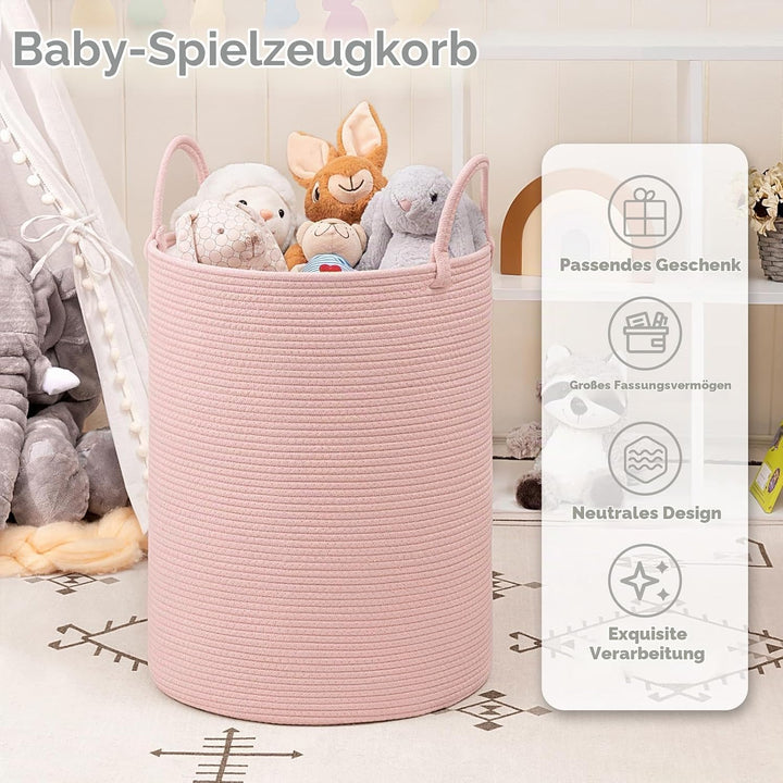 TIMEYARD Rosa Wäschekorb für Kinderzimmer, geflochtene Aufbewahrungskörbe aus Seil für Wohnzimmer od