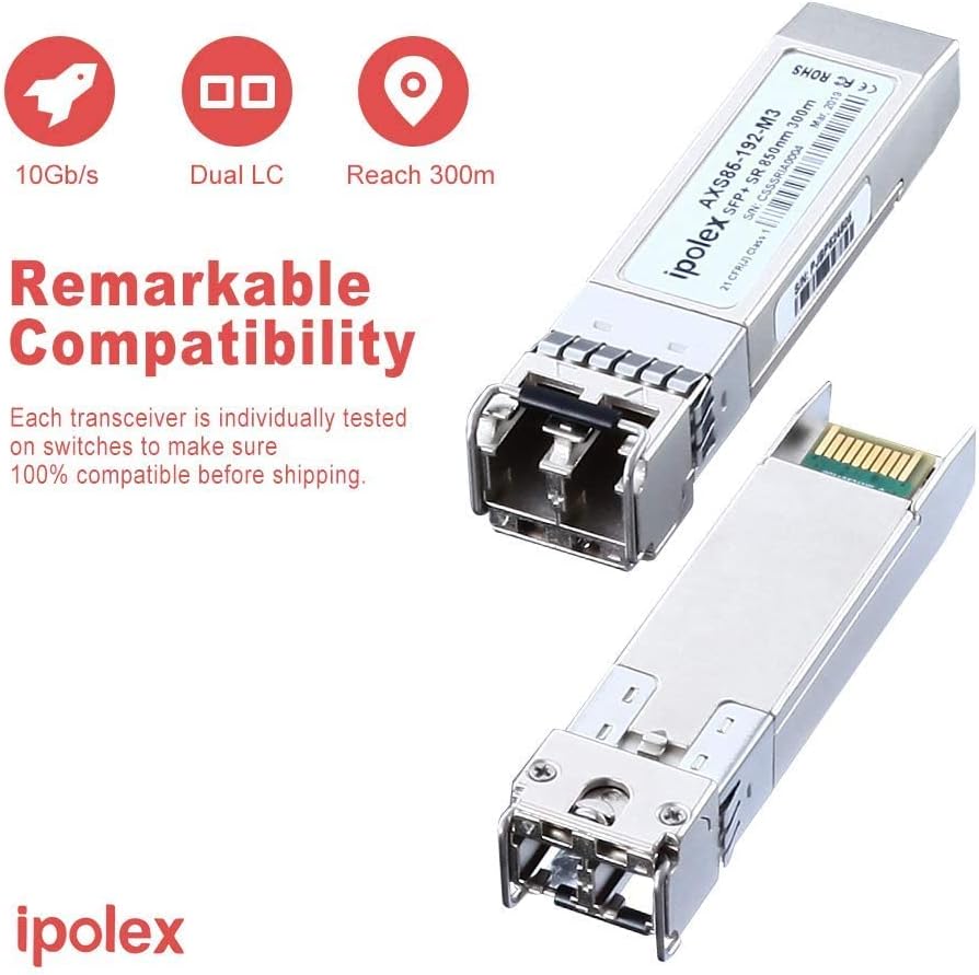 ipolex 4PCS 10Gb/s SFP+ SR Multimode-LC-Transceiver (MMF, 850-nm, 300m) | 10GBase-SR SFP+-Modul, kom